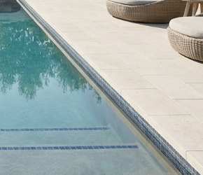 Pool concept with a geometric pool axis and quieter finish palette